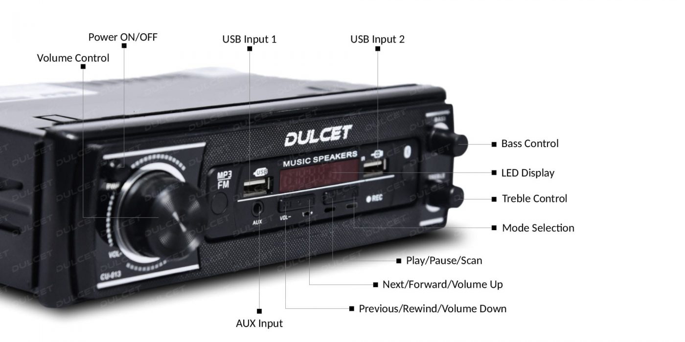 Dulcet DC-2020X Single Din Mp3 Car Stereo Front Functions Image