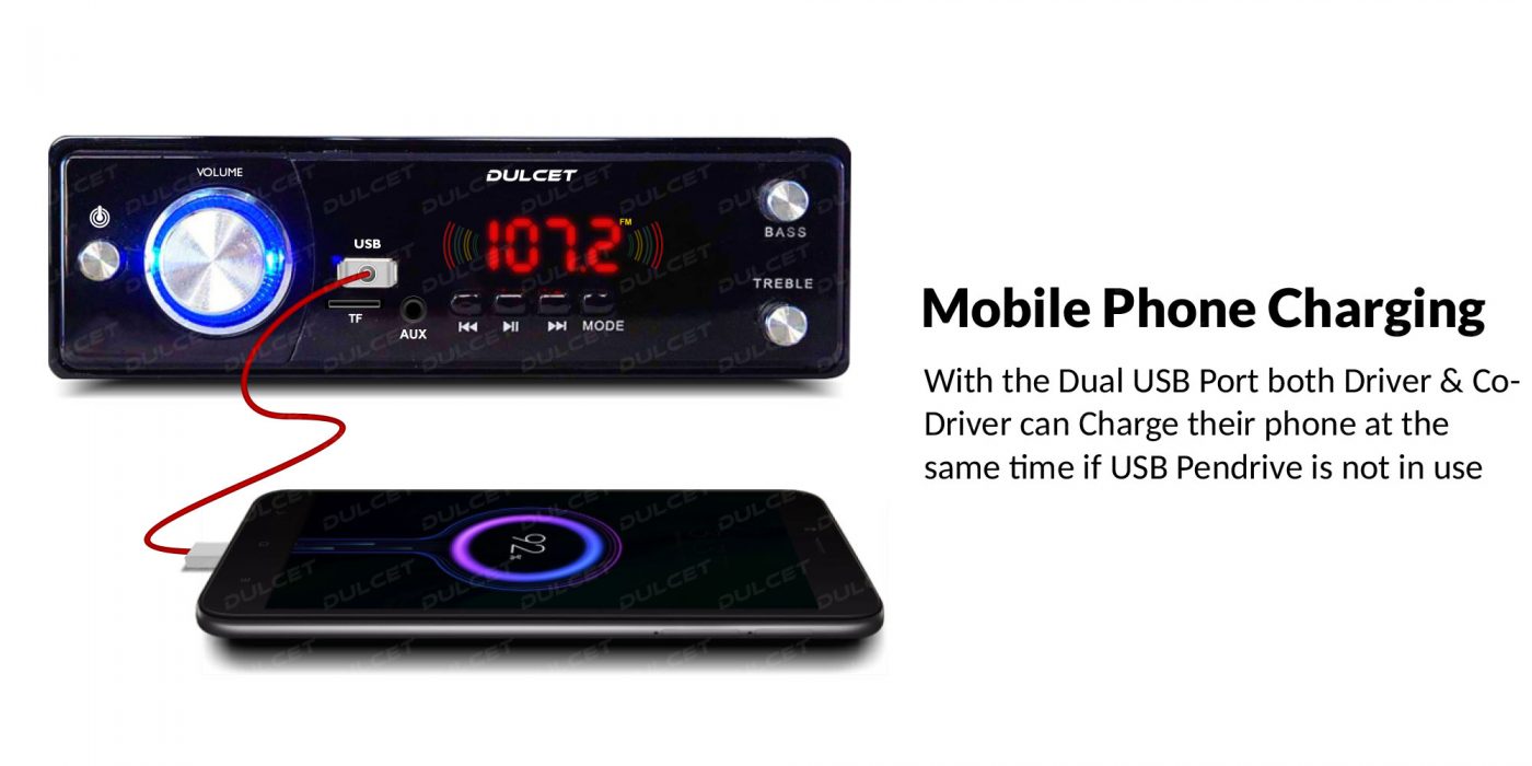 Dulcet DC-3030X Single Din Mp3 Car Stereo with Mobile Phone Charging Image