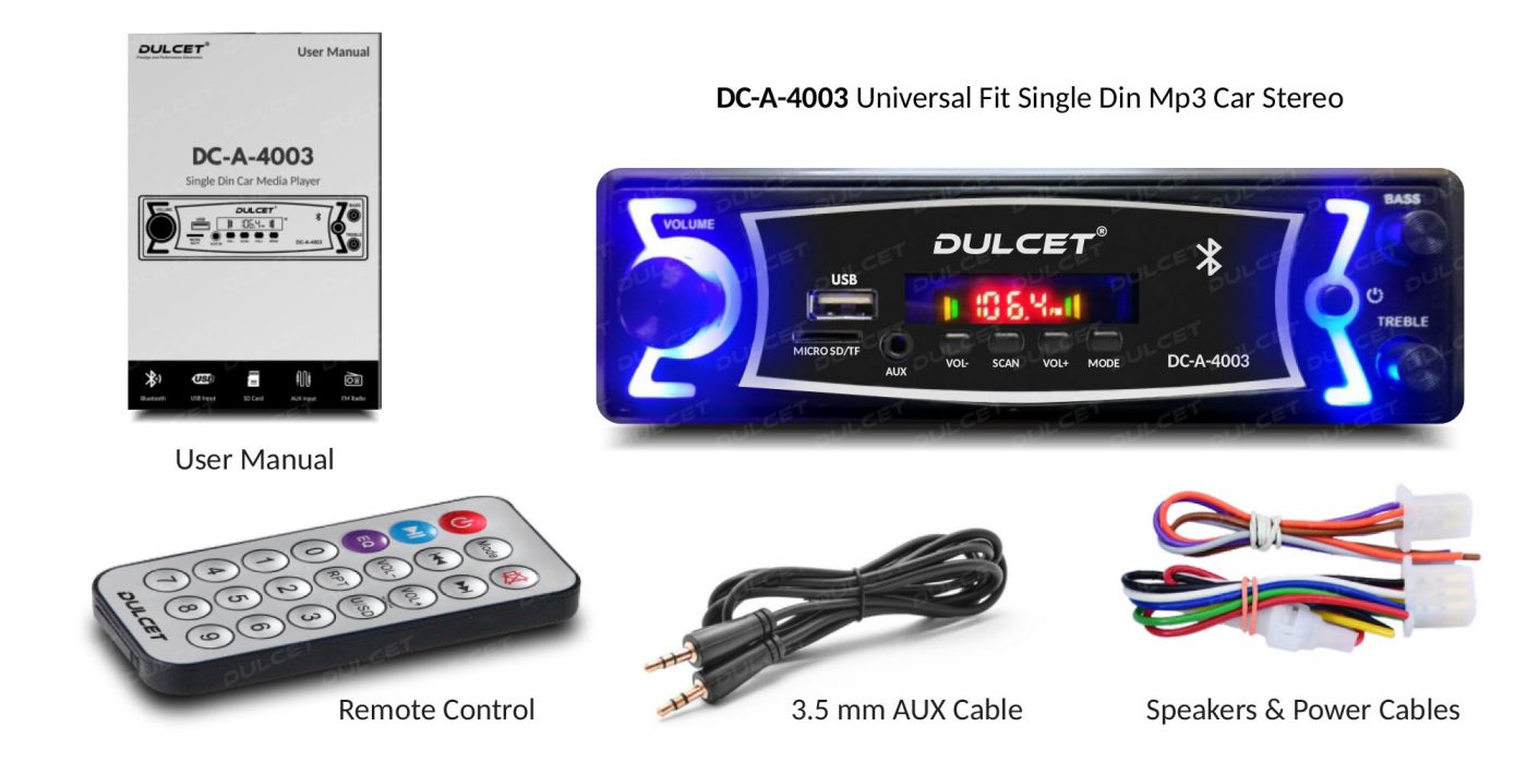 Dulcet DC-A-4003 Single Din Mp3 Car Stereo Box Content Image