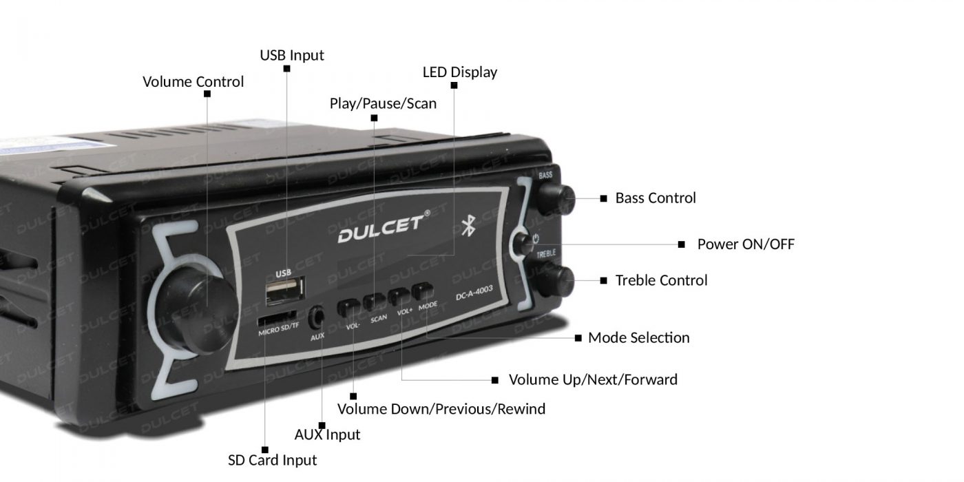 Dulcet DC-A-4003 Single Din Mp3 Car Stereo Front Functions Image