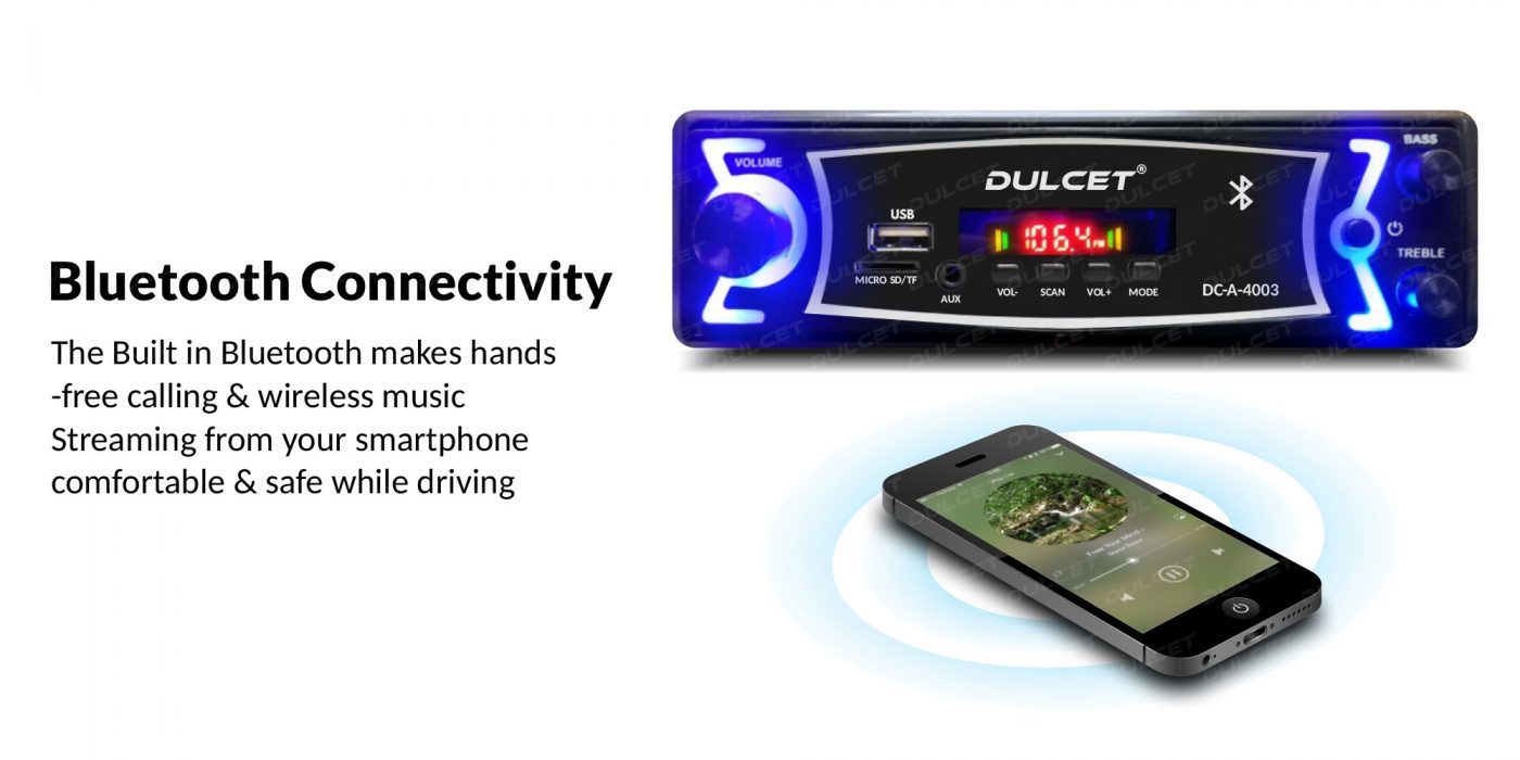 Dulcet DC-A-4003 Single Din Mp3 Car Stereo with Bluetooth Connectivity Image