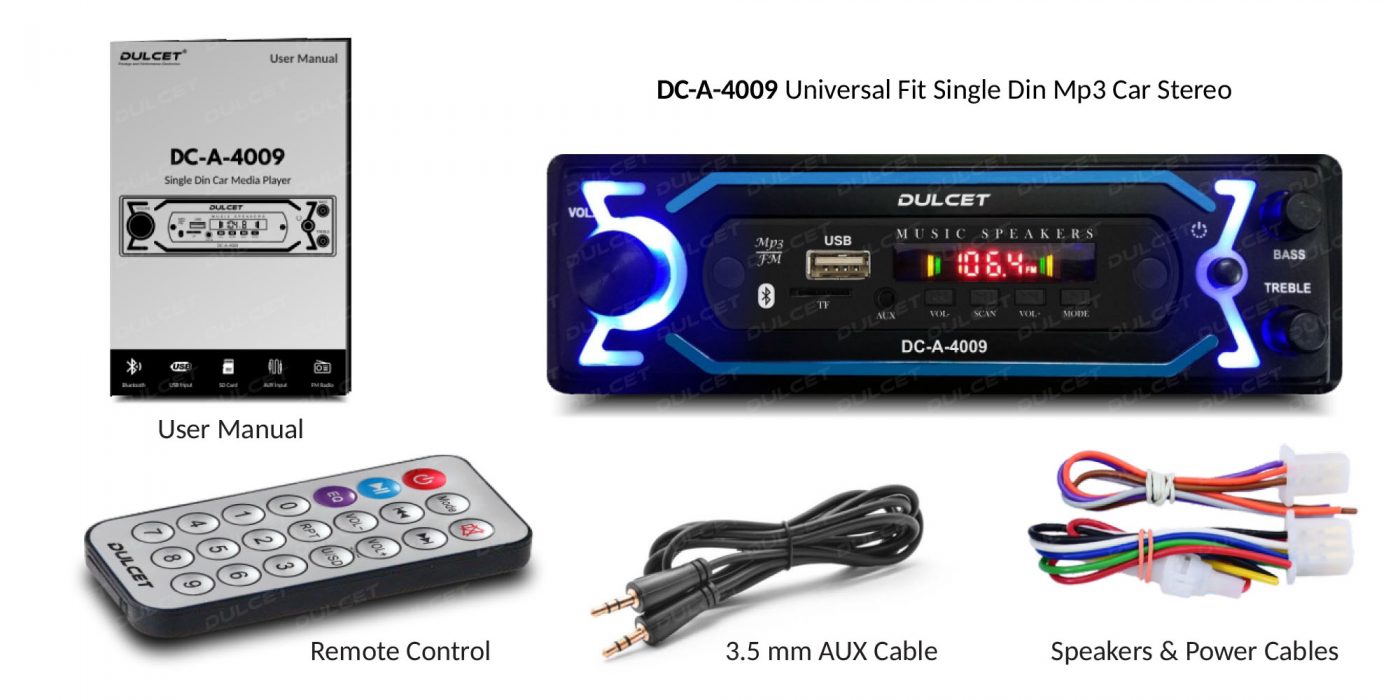 Dulcet DC-A-4009 Single Din Mp3 Car Stereo Box Content Image