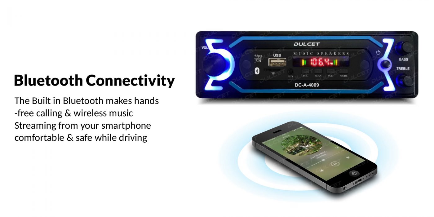 Dulcet DC-A-4009 Single Din Mp3 Car Stereo with Bluetooth Connectivity Image